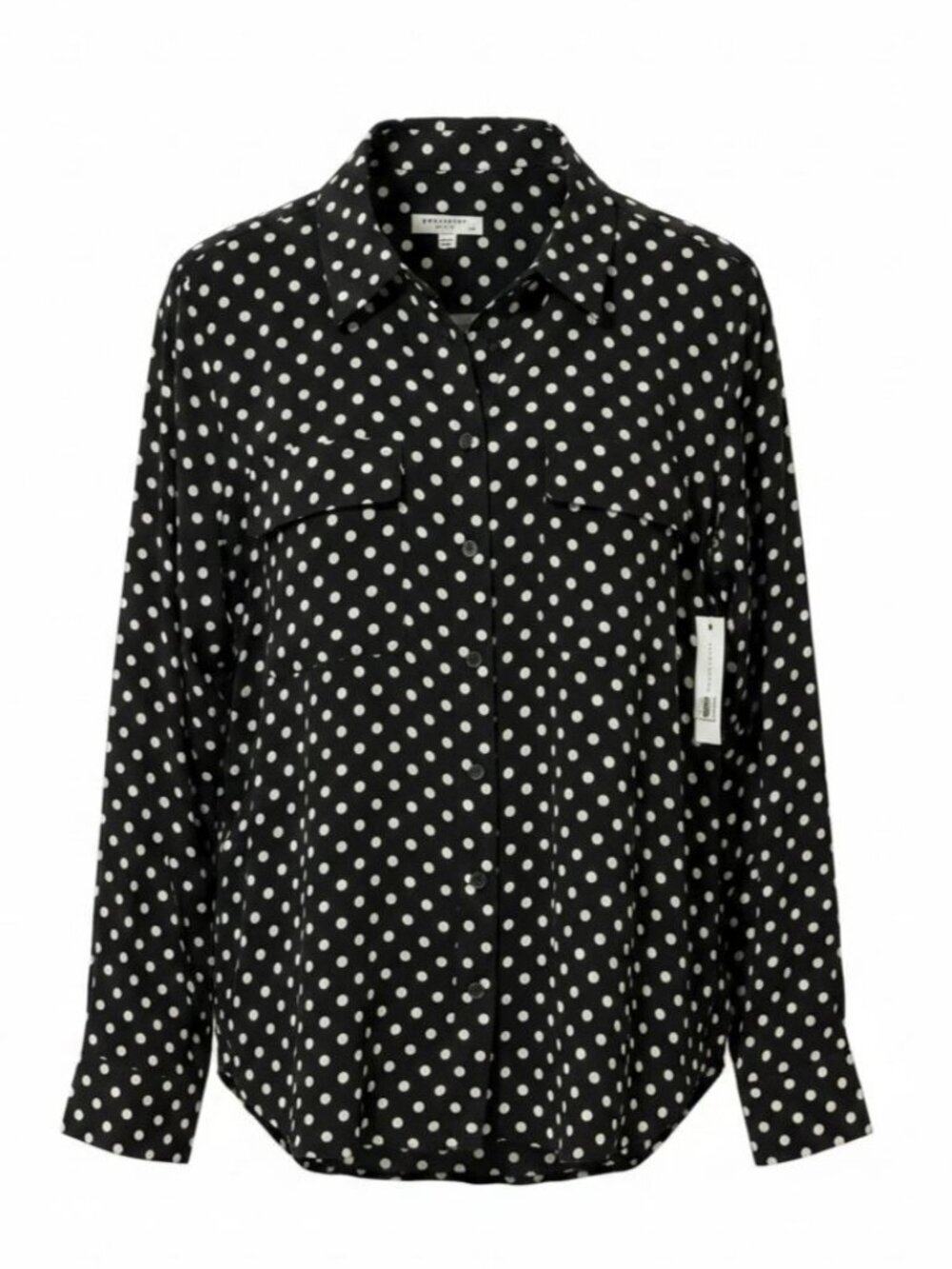 Equipment NWT Women's Slim Signature Silk Blouse Black White Polka Dot Size L
